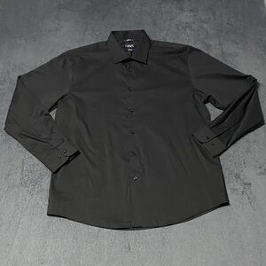 CHAPS Button Up Dress Shirt Mens XL Black Long Sleeve Easy Care Preppy Goth Corp